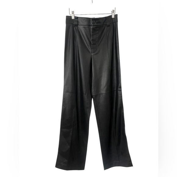 Zara Black Vegan Leather Full Length Straight Leg Pants Medium - Picture 2 of 7